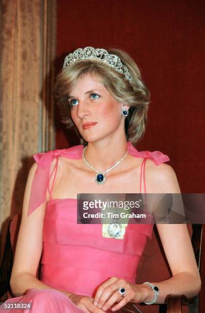 Princess Diana, Wearing The Spencer Family Tiara With A Suite Of Sapphire And Diamond Jewels Which Had Been A Gift From The Crown Prince Of Saudi...