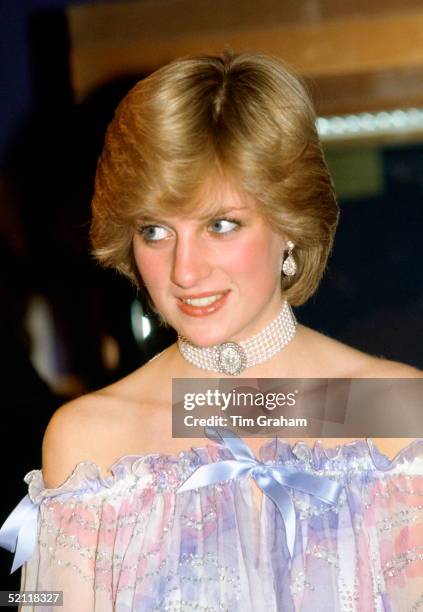 Princess Diana At The Victoria And Albert Museum For The Splendours Of The Gonzagas Exhibition Gala Wearing A Pale Blue Chiffon Evening Dress...