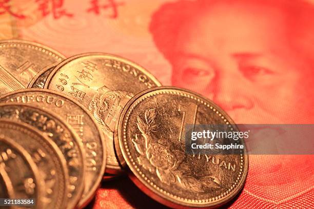 stack of chinese currency - yuan symbol stock-fotos und bilder