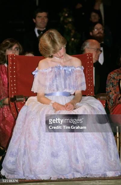 Princess Diana At The Victoria And Albert Museum For The Splendours Of The Gonzagas Exhibition Gala Wearing A Pale Blue Chiffon Evening Dress...