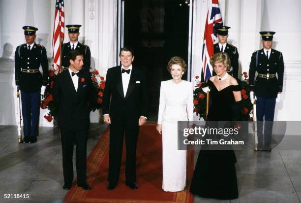 Princess Diana And Prince Charles With Ronald Reagan And His Wife The First Lady Nancy Reagan At The White House. The Dress Worn By The Princess Was...