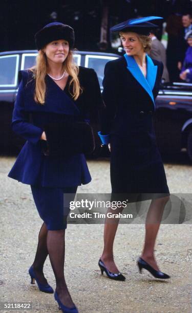 Sisters-in-law Princess Diana And Sarah Duchess Of York At Sandringham For The Royal Christmas