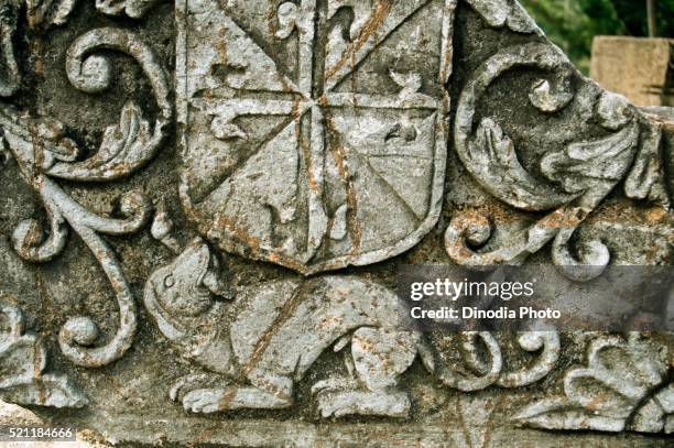 carved dog on stone in convent of saint francis of assisi, old goa, india - dinodia photo stock pictures, royalty-free photos & images