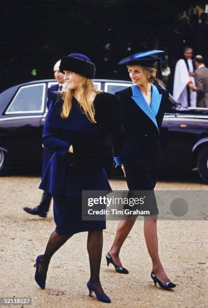 Princess Diana And The Duchess Of York Attending The Christmas Service At Sandringham.