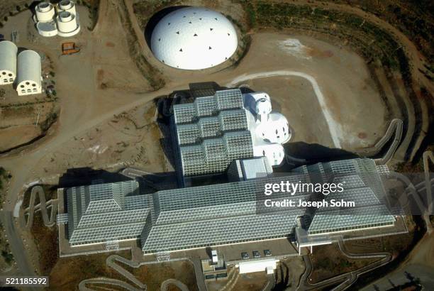 biosphere 2: aerial view - biosphere 2 arizona stock pictures, royalty-free photos & images