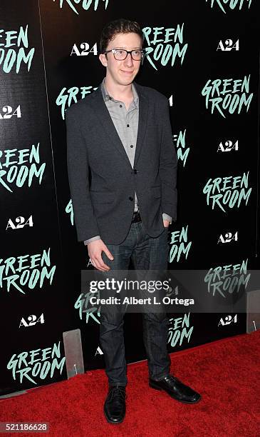 Actor David Thompson arrives for the Premiere Of A24's "Green Room" held at ArcLight Hollywood on April 13, 2016 in Hollywood, California.