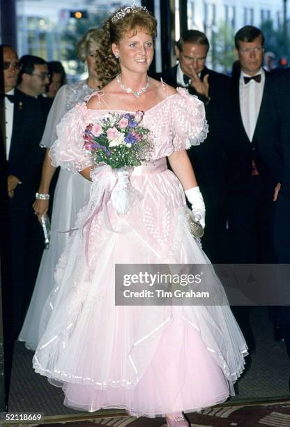 The Duchess Of York, Formerly Sarah Ferguson, Attending A Banquet In Edmonton, Canada. Her Ballgown Designed By Zandra Rhodes.