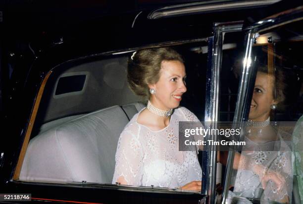 Princess Anne Arriving By Rolls Royce Limousine Car At The Royal Opera House In Covent Garden, London