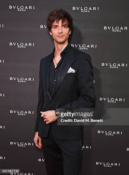 David Jarre, wearing a Bulgari watch, arrives at the Bulgari flagship store reopening on New Bond Street on April 14, 2016 in London, England.