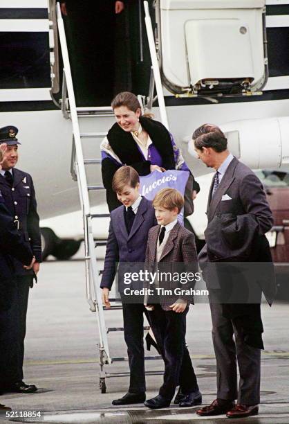 Prince Charles Arriving With His Sons, Prince William And Prince Harry And Their Nanny, Tiggy Legge-bourke At Zurich Airport, Switzerland At The...