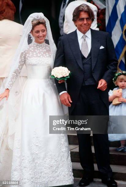 Marie Chantal Miller & Her Father Robert Miller At Her Wedding To Crown Prince Pavlos Of Greece At St Sophia's Greek Cathedral, London.