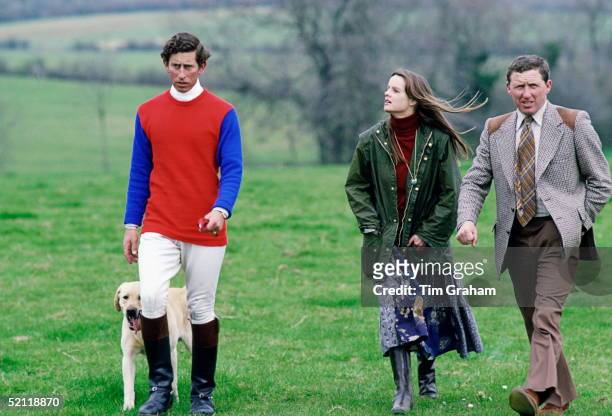 Prince Charles Walking With Girlfriend Lady Jane Wellesley And His Bodyguard John Mclean, Inspecting The Course At Quorn Cross Country Event