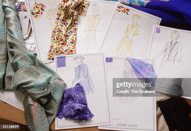 Sketches Of Designs Of Coats, Suits And Dresses For The Queen By Fashion Designer Sir Hardy Amies At His Studio In London