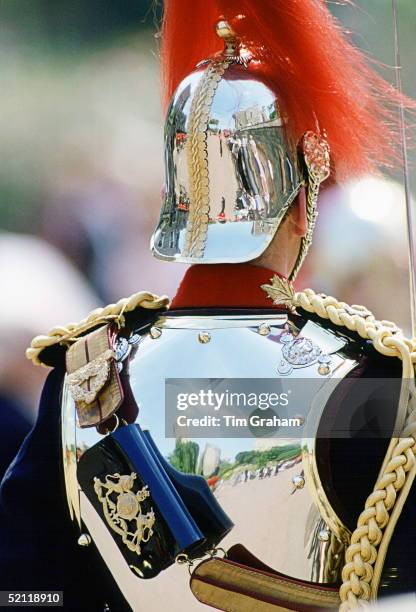 Windsor Castle Reflected In The Armour Breastplate Of A Member Of The Blues And Royals Household Cavalry.circa 1990s