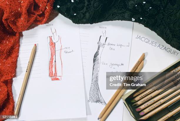 Sketch Of Designs For Evening Dresses For Princess Diana Designed By Fashion Designer Jacques Azagury