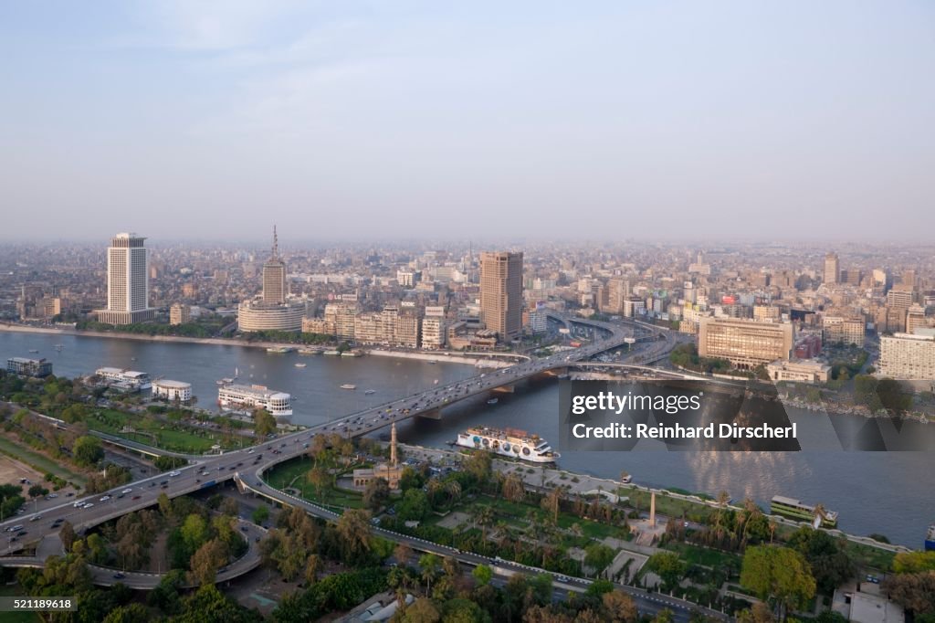 Egypt, Cairo, View at Cairo and Bridge of 6. October over Nile
