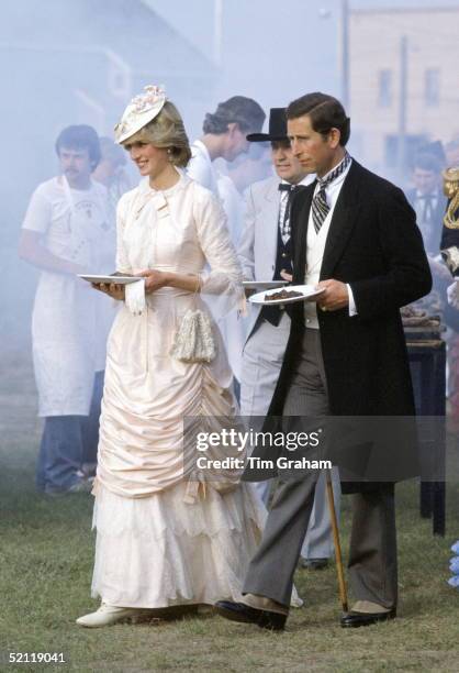 The Prince And Princess Of Wales Dressed In Costume For A Barbeque At Fort Edmonton In Canada.