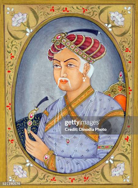miniature painting of mughul emperor akbar, india, asia - akbar the great stock pictures, royalty-free photos & images