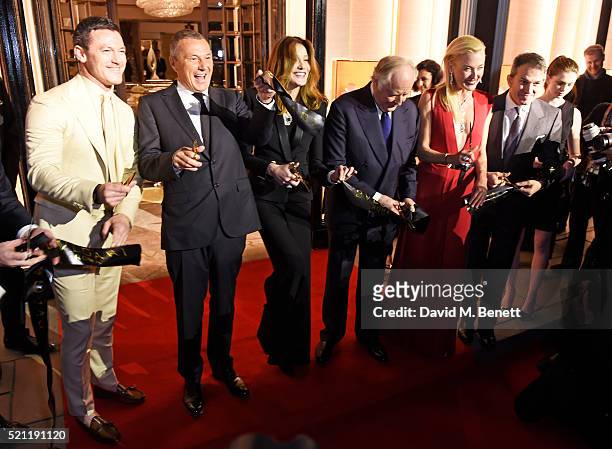 Luke Evans, wearing a Bulgari watch,, Bulgari CEO Jean Christophe Babin, Carla Bruni, wearing Bulgari jewellery,, Nicola Bulgari, Princess Lilly Zu...