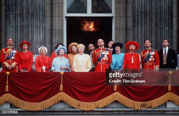Royal Family At Trooping The Colour - L To R: Duke Of Kent, Princess Alexandra, Princess Margaret, Queen Mother, Queen, Prince Philip, Duchess Of...
