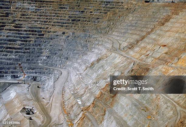 terraced pit of kennecott copper mine - bingham canyon mine stock pictures, royalty-free photos & images