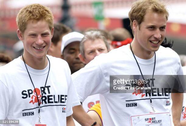 Prince William And Prince Harry Join Celebrities And Members Of The Public For A 1 Mile Fun Run Alongside The River Thames To Raise Money For The...