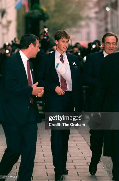 Prince William, With His Arm In A Bandage And Sling Following An Accident, And King Constantine After A Reception At Claridges Hotel In London For...
