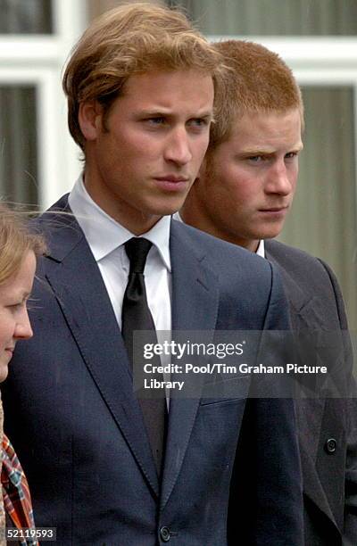 Prince William And Prince Harry With Their Cousin Laura Fellowes At The Funeral Of Their Grandmother Frances Shand-kydd At St Columba's Cathedral.