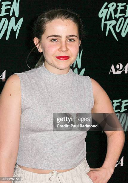 Actress Mae Whitma attends the Premiere of A24's "Green Room" at ArcLight Hollywood on April 13, 2016 in Hollywood, California.