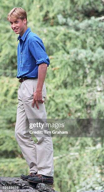 Prince William In Chino Trousers And Loafer Shoes At Muick Falls, Glen Muick, On The Balmoral Castle Estate
