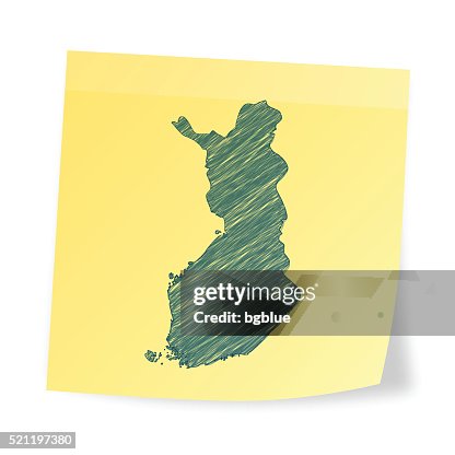 Finland map on sticky note with scribble effect Finland map on sticky note with scribble effect