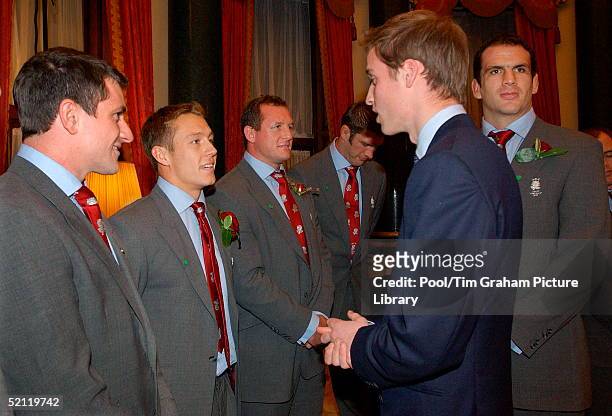 Prince William Meeting England Rugby Stars Including Jonny Wilkinson, Richard Hill And Martin Johnson At A Reception For The World Cup Winning Team...