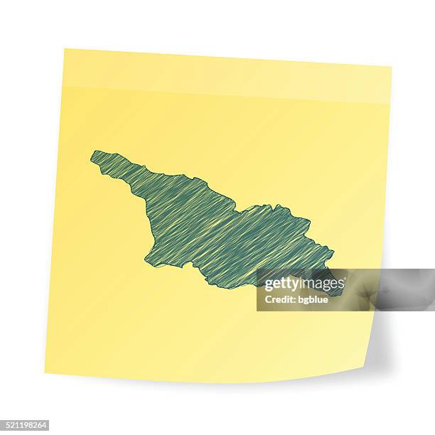 georgia map on sticky note with scribble effect - yellow post it notes stock illustrations