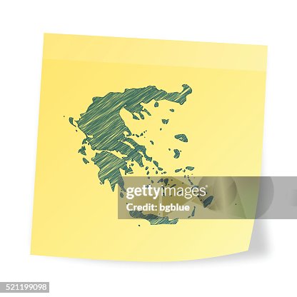 Greece map on sticky note with scribble effect Greece map on sticky note with scribble effect