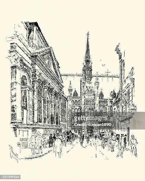 the guildhall, london, 1900 - london street stock illustrations