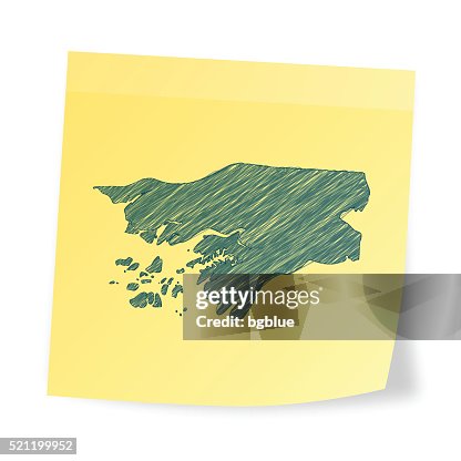 Guinea-Bissau map on sticky note with scribble effect Guinea-Bissau map on sticky note with scribble effect