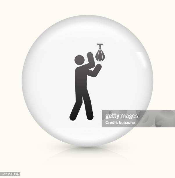 boxing stick figure icon on white round vector button - boxer punching bag stock illustrations