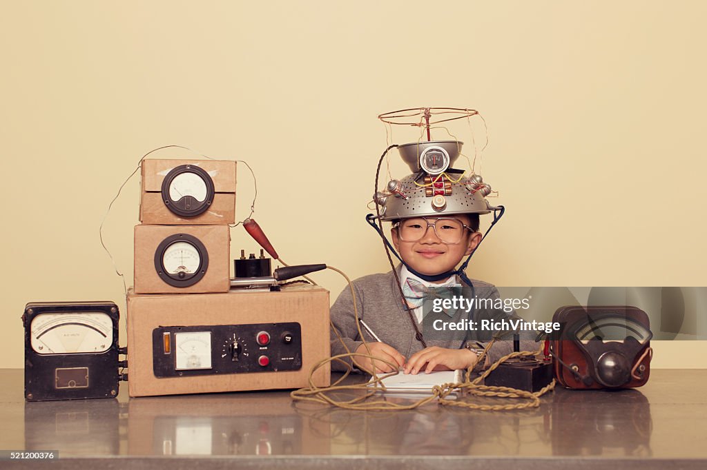 Japanese Nerd Boy Wearing Mind Reading Helmet