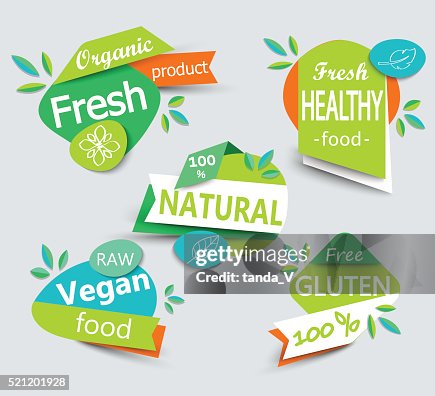 Vecteur moderne ensemble d'étiquettes d'aliments biologiques sains. Vecteur moderne ensemble d'étiquettes d'aliments biologiques sains.