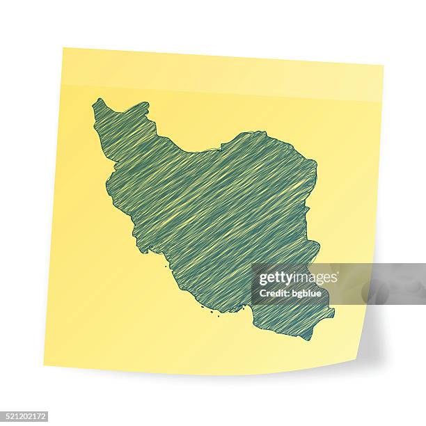 iran map on sticky note with scribble effect - tehran stock illustrations