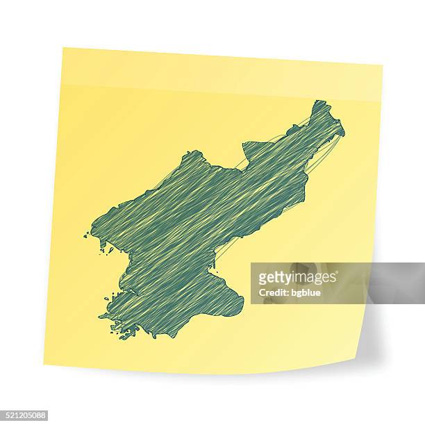 stockillustraties, clipart, cartoons en iconen met korea north map on sticky note with scribble effect - north korea