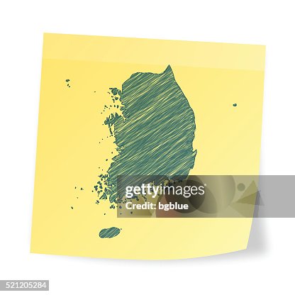 Korea South map on sticky note with scribble effect Korea South map on sticky note with scribble effect