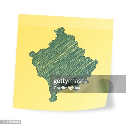 Kosovo map on sticky note with scribble effect Kosovo map on sticky note with scribble effect
