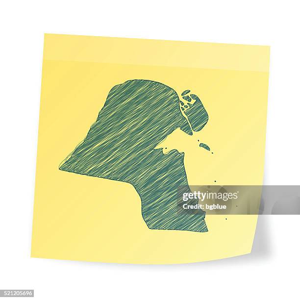 stockillustraties, clipart, cartoons en iconen met kuwait map on sticky note with scribble effect - kuwait