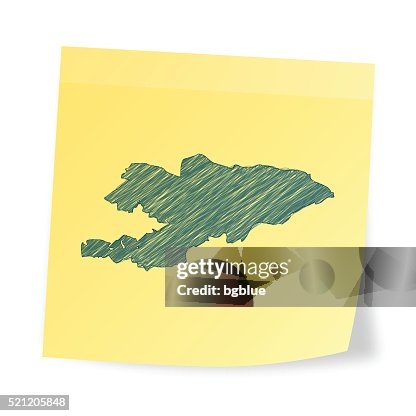 Kyrgyzstan map on sticky note with scribble effect Kyrgyzstan map on sticky note with scribble effect