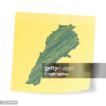 Lebanon map on sticky note with scribble effect Lebanon map on sticky note with scribble effect