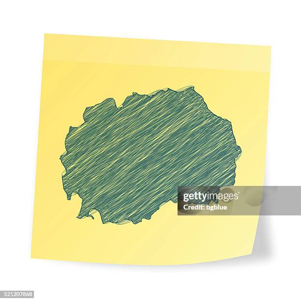 macedonia map on sticky note with scribble effect - skopje stock illustrations