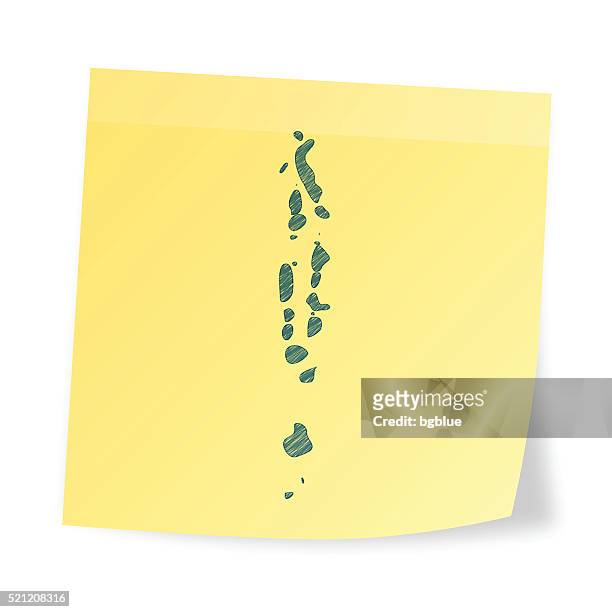 maldives map on sticky note with scribble effect - male maldives stock illustrations