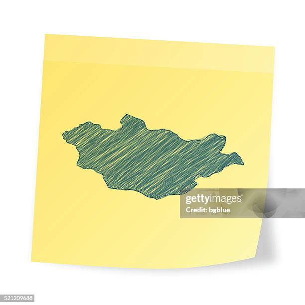 mongolia map on sticky note with scribble effect - ulaanbaatar stock illustrations