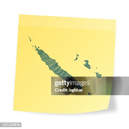 New Caledonia map on sticky note with scribble effect New Caledonia map on sticky note with scribble effect